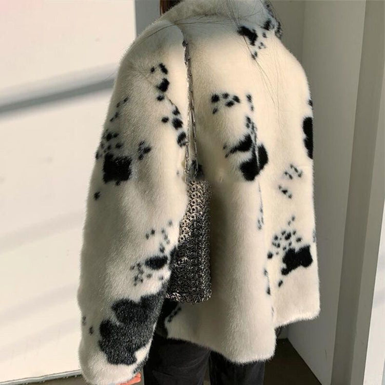 Speckled Cow Faux Fur Coat