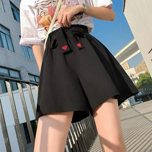 Embroidered Heart Tie Shorts