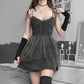 Close front view of Dark Fairy Tulle Dress styled with black arm warmers