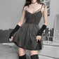Dark Fairy Tulle Dress styled with black arm warmers in a three-quarter standing pose