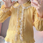 Kawaii Lace Ruffles Bow Collar Gingham Long Sleeve Blouse