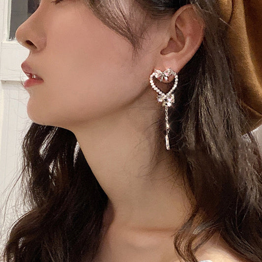 Bow Heart Drop Earrings