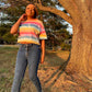 Colorful Striped Daisy Crop Top