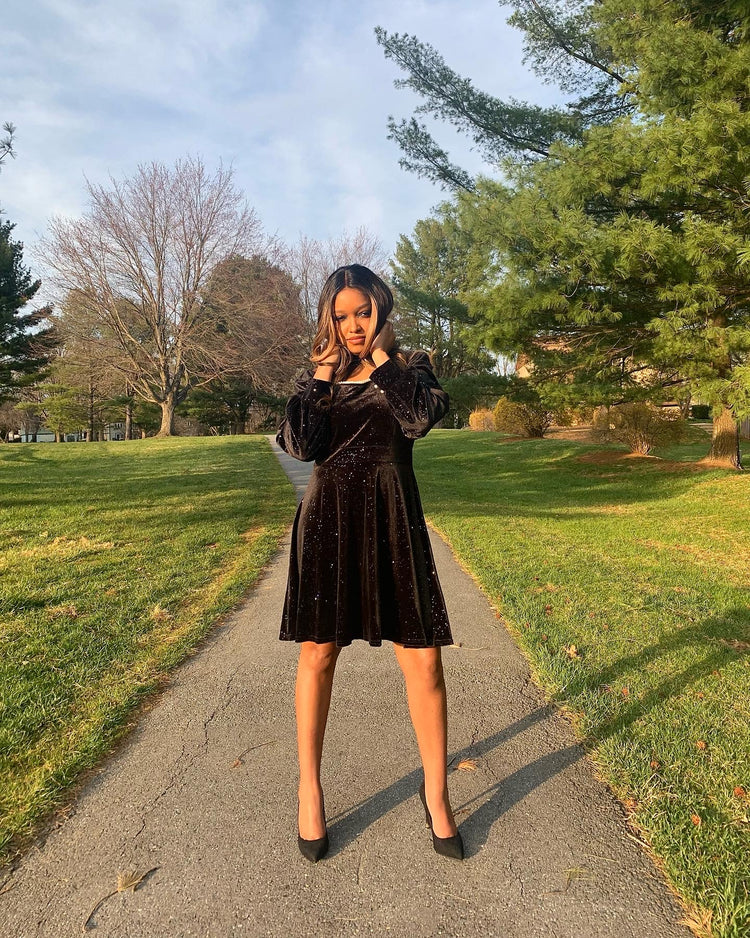 Long Sleeve Cutout Sparkle Dress