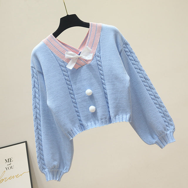 Kawaii Pullover Cropped Knitted Sweater