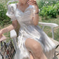 Sweet Elegance Puff Sleeve Split Dress