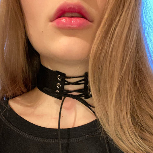 Lace-Up Velvet Choker