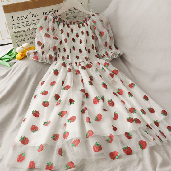 Shirred Sweet Strawberry Dress – Two Moody