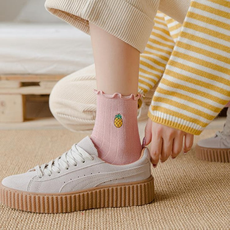 Kawaii Embroidered Fruit Ruffled Socks