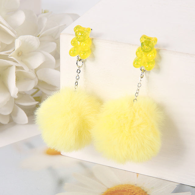 Bear Pompom Earrings