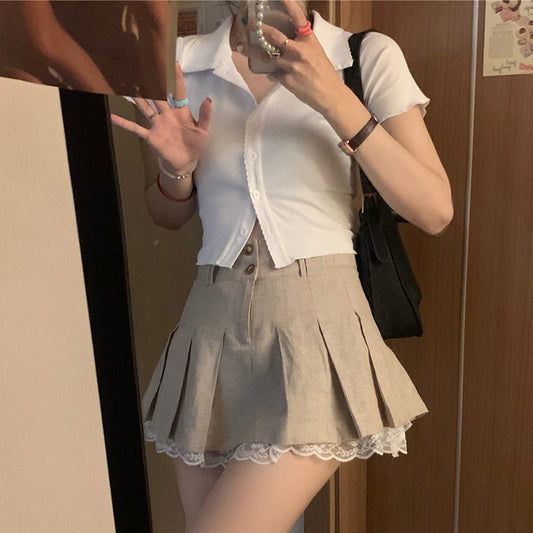 Pleated Lace Trim Skirt