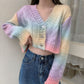 Rainbow Knitted Crop V-Neck Cardigan
