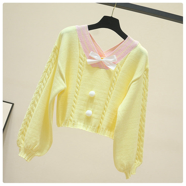 Kawaii Pullover Cropped Knitted Sweater