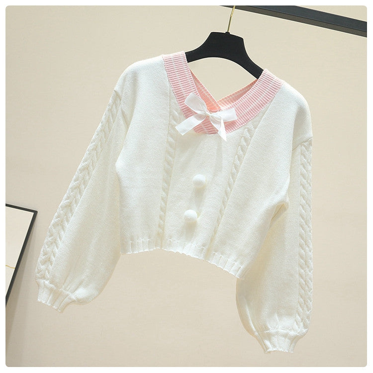 Kawaii Pullover Cropped Knitted Sweater