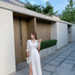 Sweet Elegance Puff Sleeve Split Dress